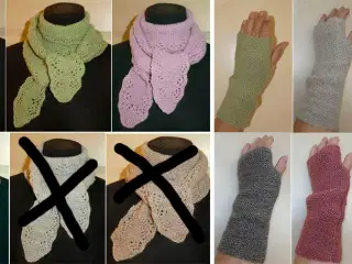 Håndstrikkede tørklæder og pulsvarmere