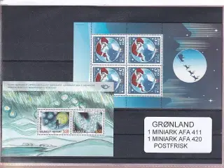 Grønland - 2 Stk. Miniark  AFA  411 + 420 - Postfrisk