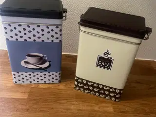 Kaffedåser i metal med motiver.