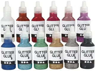 Glitterlim, ass. farver, 12x25ml/ 1 pk.