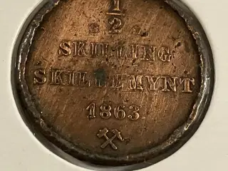 1/2 Skilling 1863 Norge - Dårlig stand