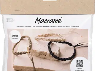Mini DIY Kit Macramé, Armbånd, sort, olivenbrun, sand, 1 pk.