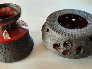 Keramik stage og askebæger samt fyrfadsholder i bu