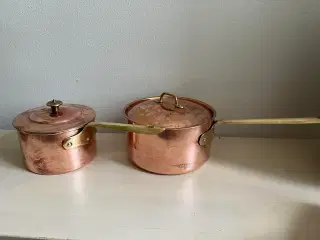 2 kobber kasseroller med låg, Made in France