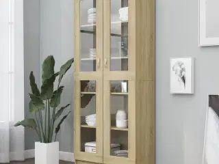 Vitrineskab 82,5x30,5x185 cm konstrueret træ sonoma-eg