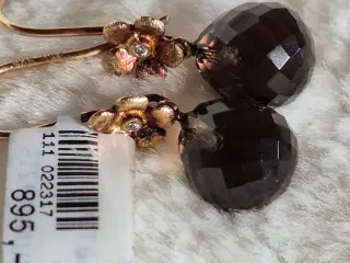 Forgyldt Ørehænger med røgfarvet quartz