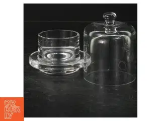 Glas osteklokke med underfad fra Lyngby glas (str. Ø. 10 cm. længde, 13 cm)