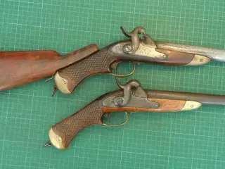 Pistolsæt M-1850 med løskolbe, flankørpistoler.