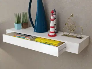 Væghylde med 1 skuffe MDF hvid