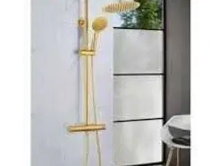 Nortiq brusesystem i antik messing med termostat og Ø22 cm brusehoved