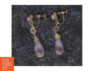 Vintage øreringe, dråbeformede, rosenkvarts (str. 1x3 cm)