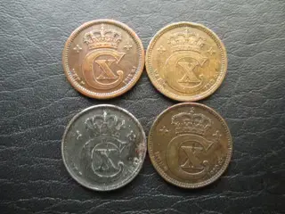 2 ører 1914-1920 Chr. X 4 stk