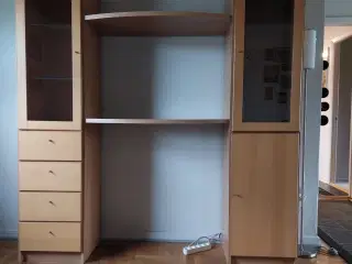 reolsystem lys bøg, 2 sideskabe med plade imellem 