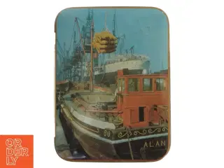 Vintage 1950&#39;er blå Skibsmotiv metal dåse fra Edward Sharp & Sons LTD (str. 16x12 cm)