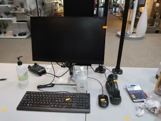 Computerskærm HP, tastatur, mus, håndscanner, computer LENOVO