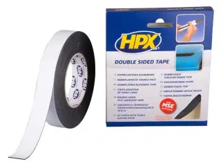 HPX dobbeltklæbende tape sort, 25mm x 10m