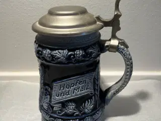 Ølkrus med tinlåg og tekst