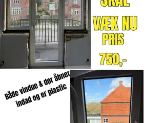 Vinduesparti m/dør samt vindue - hvid plastic