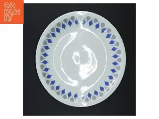 Tallerken 60lå dråbe med blåt og gråt mønster (str. Ø 24 cm)