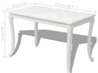 Spisebord 116 x 66 x 76 cm højglans hvid