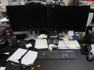 2 stk. computerskærme HP EliteDisplay E242, tastatur, mus