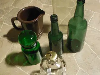 Rosti, Gamle ølflasker, Holmegaard, Glas.