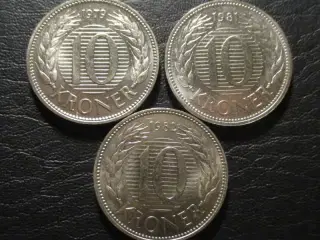 10 kr 1979, 1981 og 1982 unc