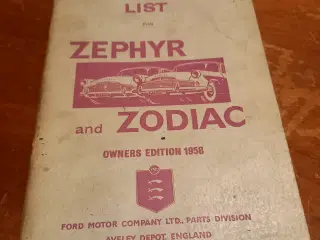 Ford Zephyr og Zodiac reservedelskatalog 1958