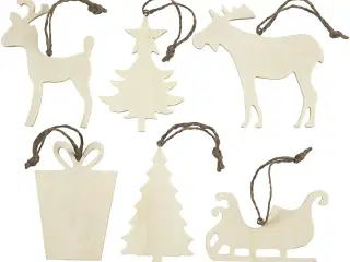 Juleophæng i Lyst Træ - 6 Designs, 7-9 cm
