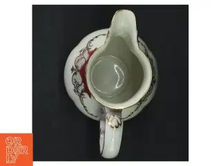 Porcelæn mælkekande med rødt og guld design (str. 10 cm)