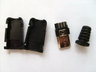 Micro-USB han-stik type B med plastik hus og tylle