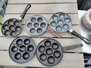 Æbleskivepander, støbejern og aluminium