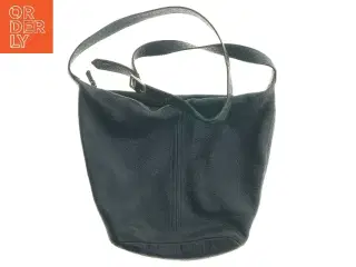 Mørkeblå læder skuldertaske (str. 30x34 cm)