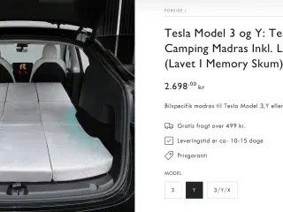 Madras til Tesla Model 3 og Y CAMPING EDITION 