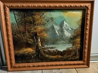 Maleri med skov og bjerge