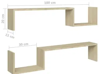 Væghylder 2 stk. 100x15x20 cm spånplader sonoma-eg
