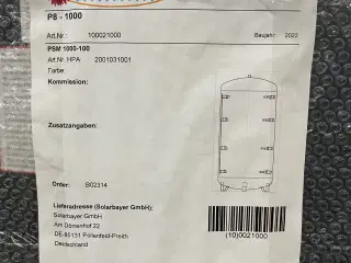 Isoleret akkumuleringstank, 1.000 ltr.