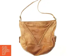 Brun læderhåndtaske (str. 36x36 cm)