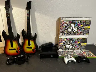 Xbox 360 med Guitar Hero og Dj Hero