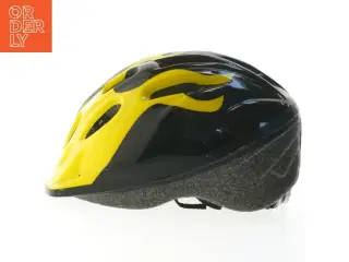 Cykelhjelm med gul og sort flamme design fra Biltema (str. m)