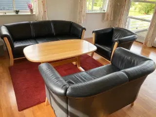 Læder sofagruppe inkl. sofabord