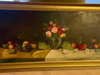 Maleri med blomster, frugt og vin motiv