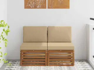2 Stk Udendørs Mellem Sofa Massivt Akacietræ Naturfarvet