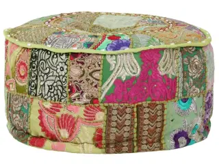 Puffe med patchwork rund bomuld håndlavet 40 x 20 cm grøn