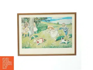 Indrammet vintage børneillustration (str. 36 x 26,5 cm)
