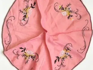 Rund minidug, rosa m sort broderi