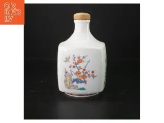 Porcelænsflaske med korklåg og blomstermotiv (str. 20 cm)