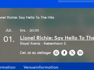 Lionel Richie 2x billetter til 1-7 kl 2000
