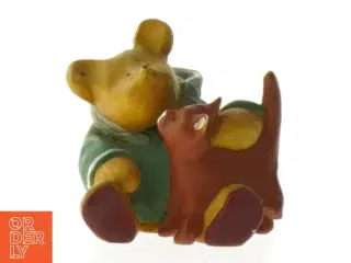 Keramikfigur af bamse med kat (str. 5 cm)