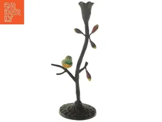 Dekorativ lysestage med fugl og blade (str. 29,5 cm)